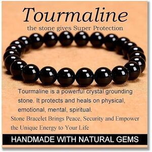 Black Tourmaline - Super Protection - Handmade Yoga Stretch Elastic Bracelet